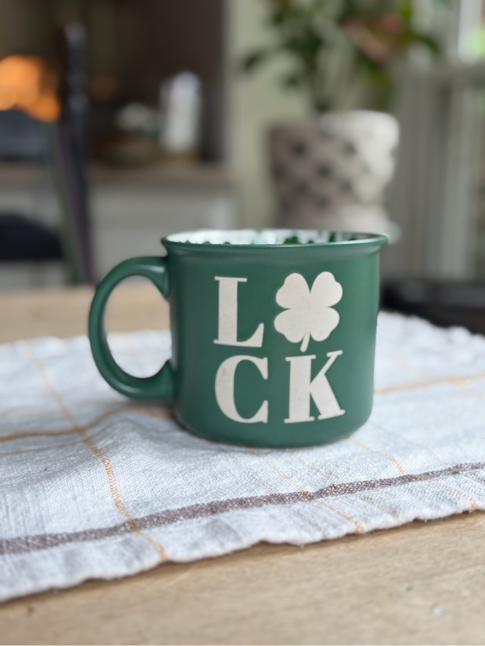 Sheffield Home Clover Cottage Green “LUCK” Ceramic Mug with Shamrock Clover EUC